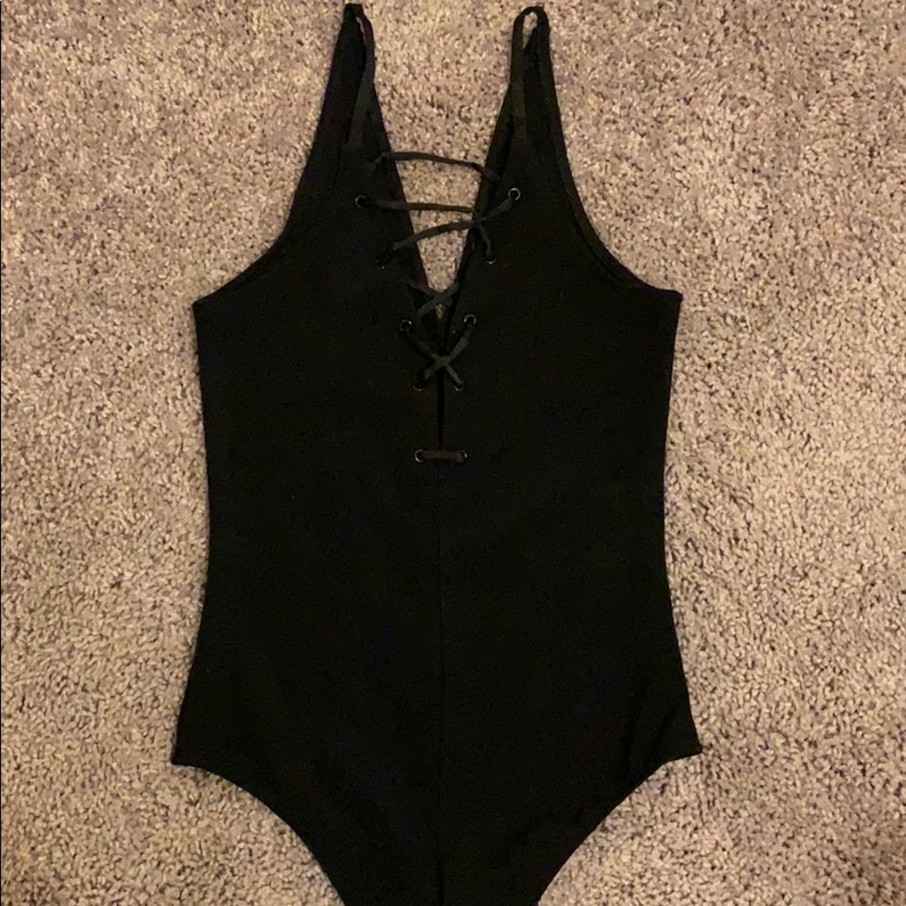 Black Express Lace Up Bodysuit